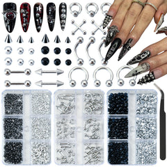UWETIME front packaging showing three goth nail charms boxes, organized storage benefit