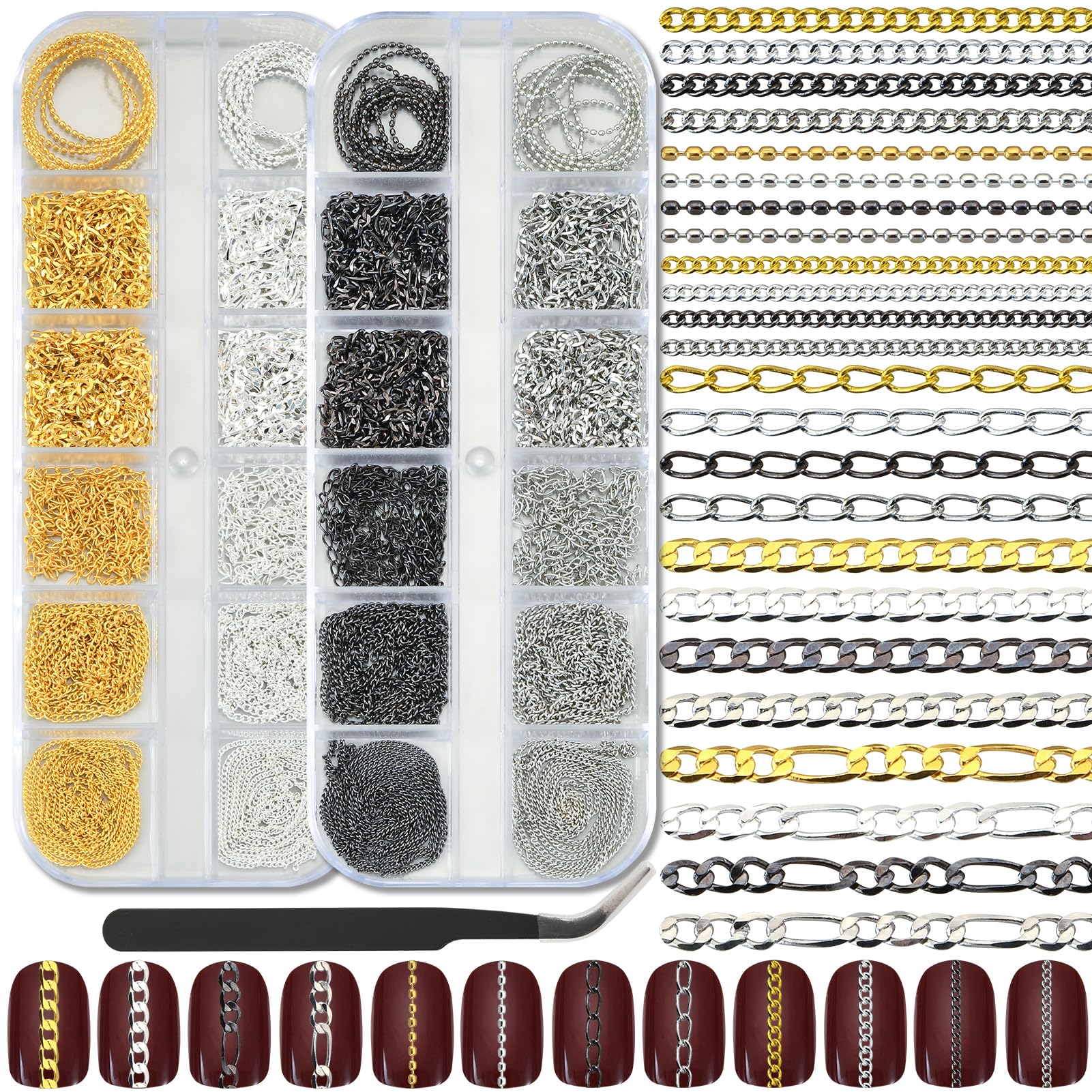 UWETIME front packaging showing 24 strips and included tweezers, organizing convenience