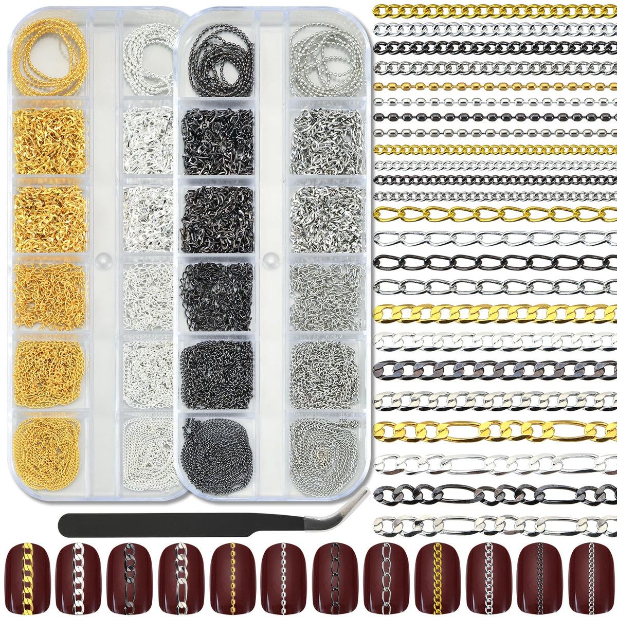 UWETIME front packaging showing 24 strips and included tweezers, organizing convenience