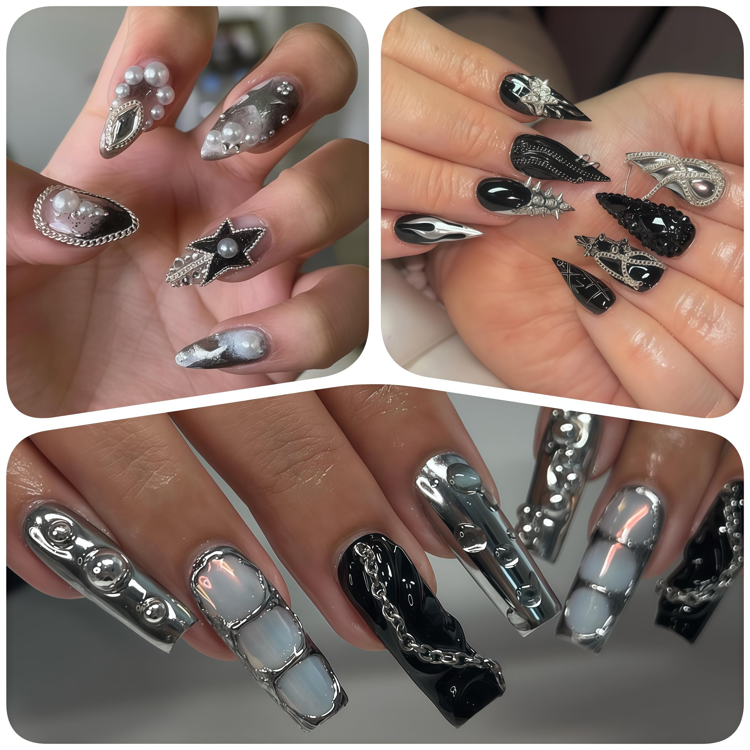 UWETIME gunmetal and silver chains side-by-side, contrast options for varied styles