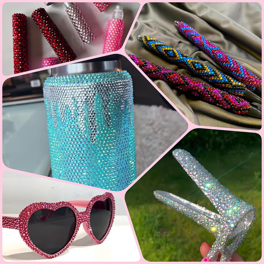 UWETIME phone case before and after bedazzling showing dramatic decorative upgrade