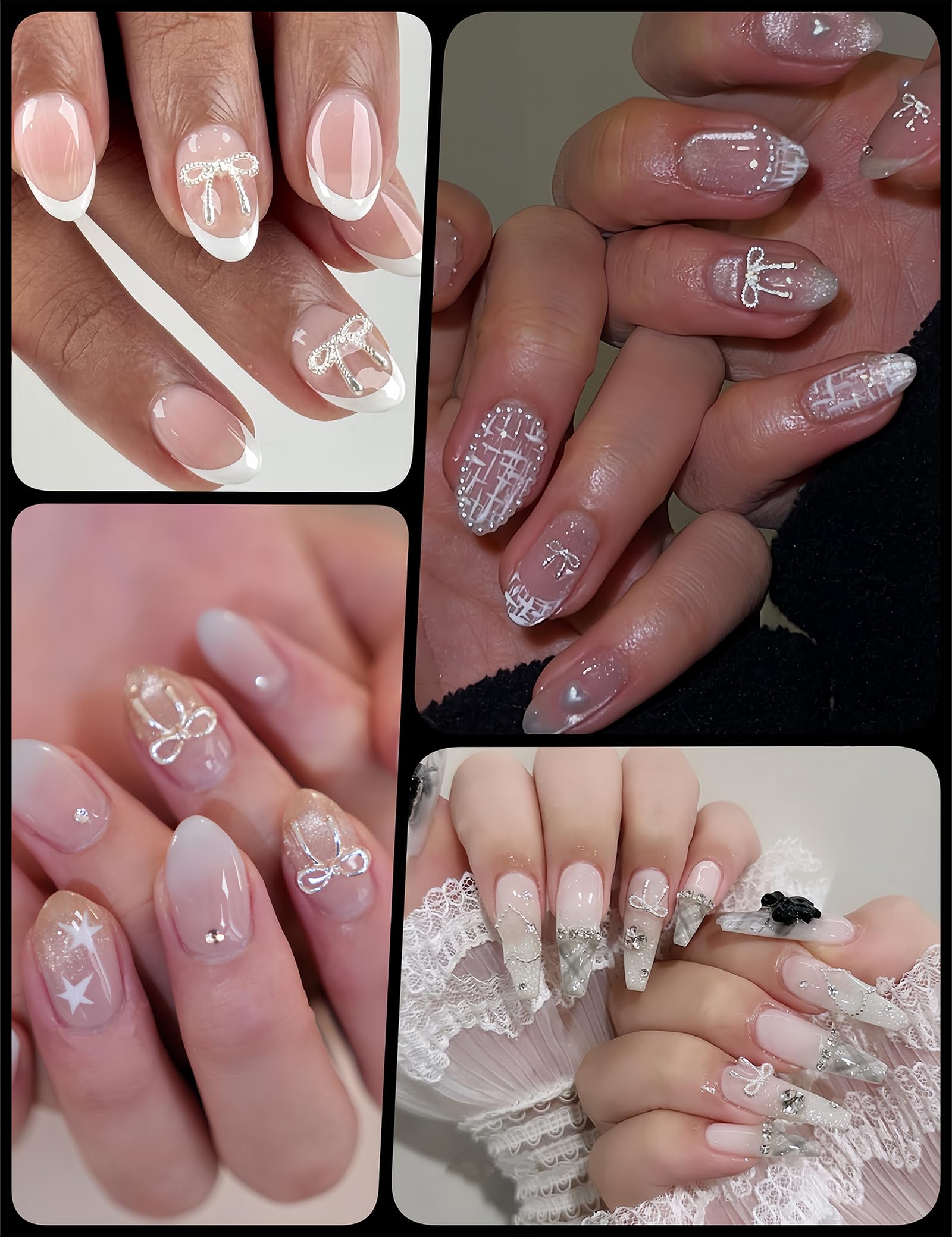 UWETIME nail art scene with silver bows on a table highlighting styling inspiration
