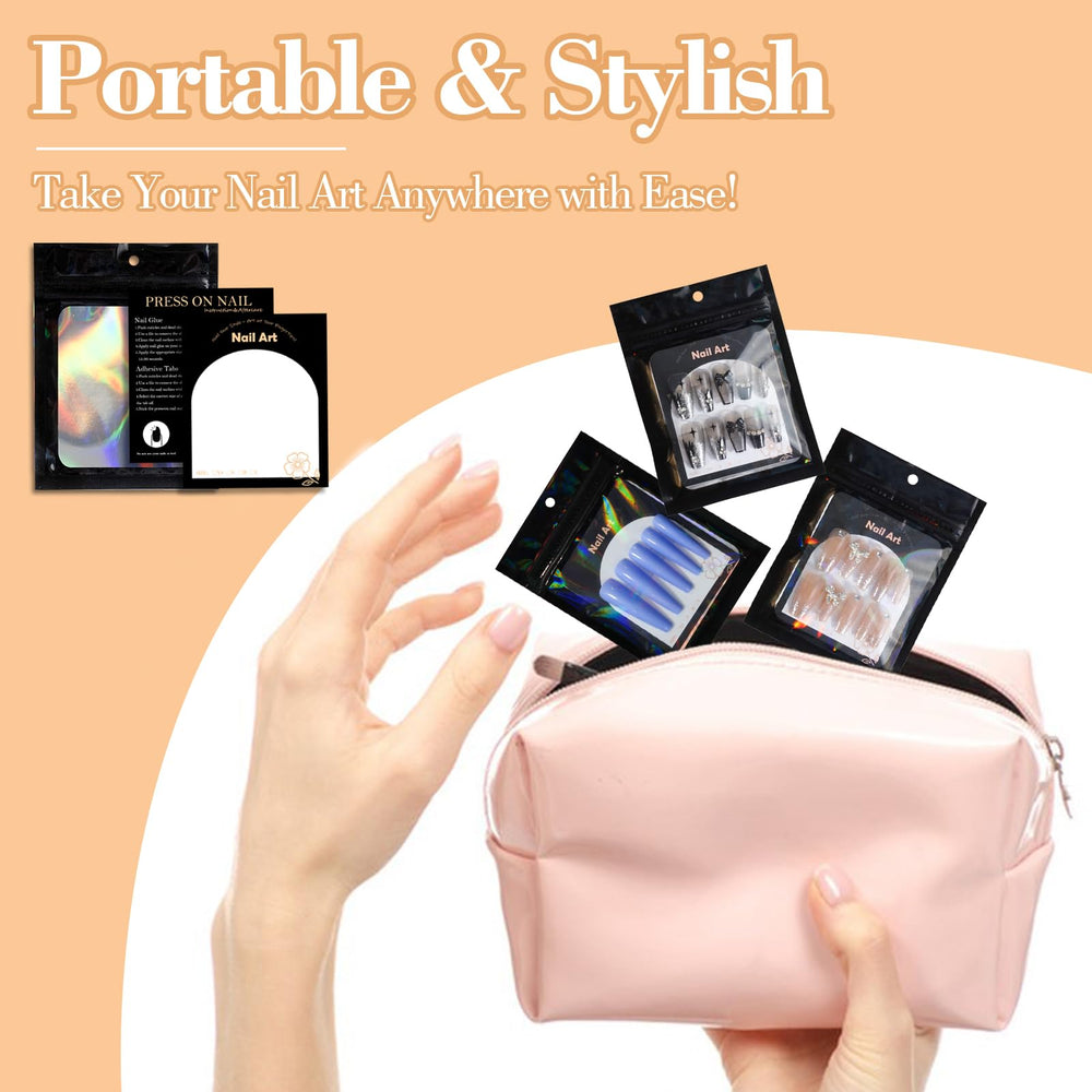 Uyolaxed display card front with press-on nails mounted, makes browsing easy