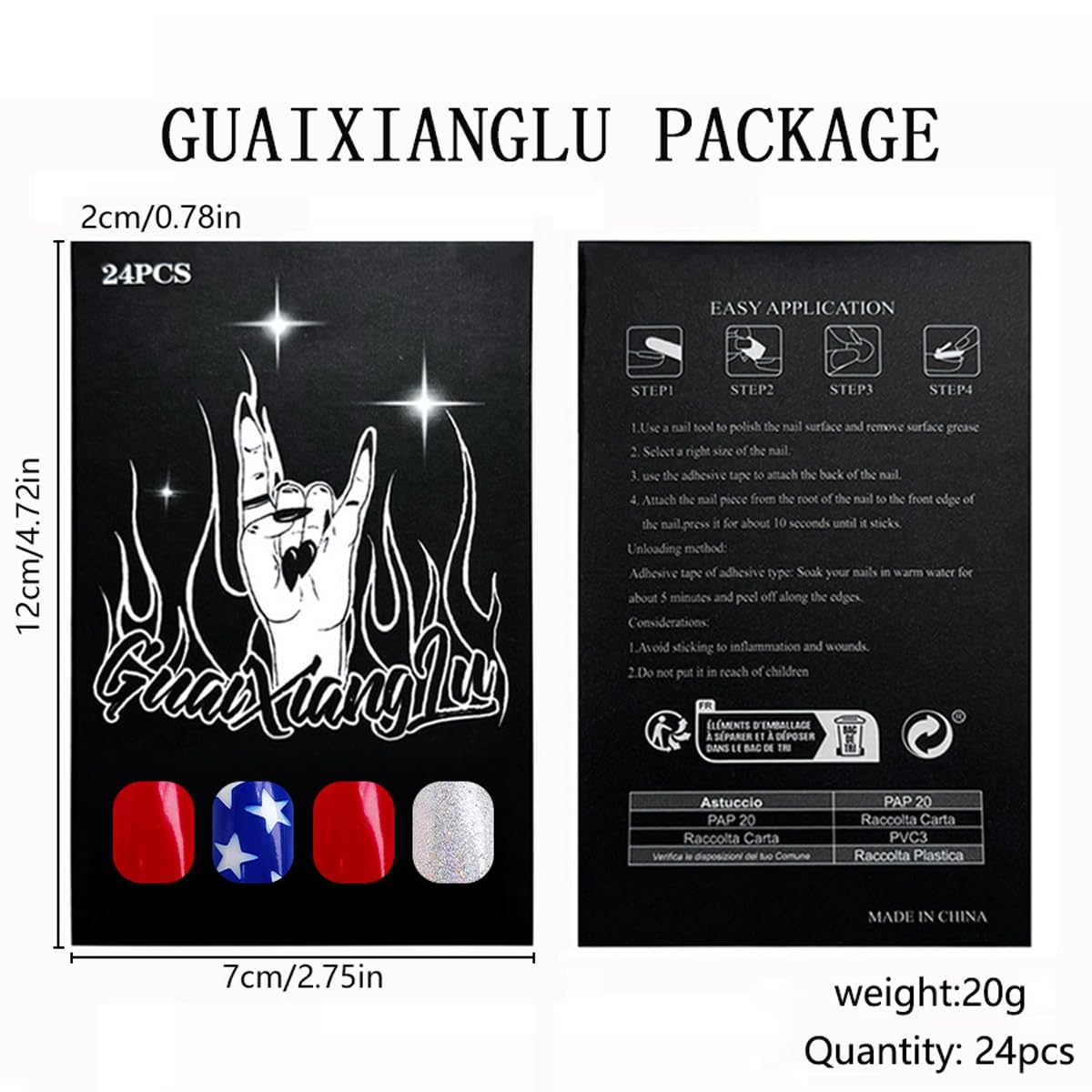 UZJXQ nails worn on hand outdoors demonstrating visible patriotic style