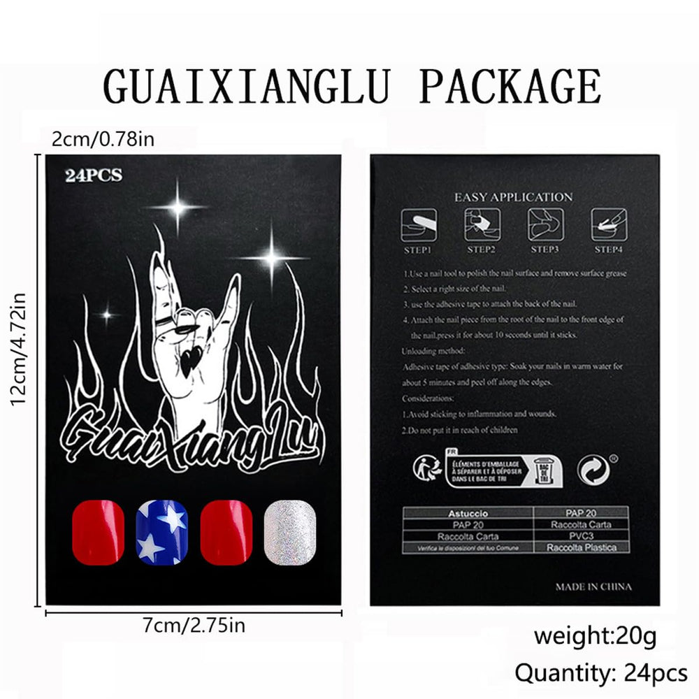 UZJXQ nails worn on hand outdoors demonstrating visible patriotic style