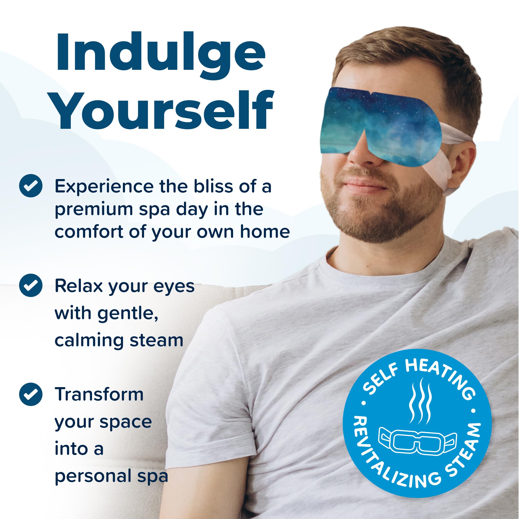 Uzumist heated eye mask in use on a resting person providing relaxation