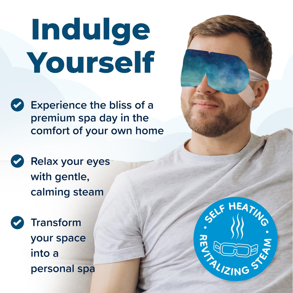 Uzumist heated eye mask in use on a resting person providing relaxation