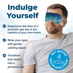 Uzumist heated eye mask in use on a resting person providing relaxation