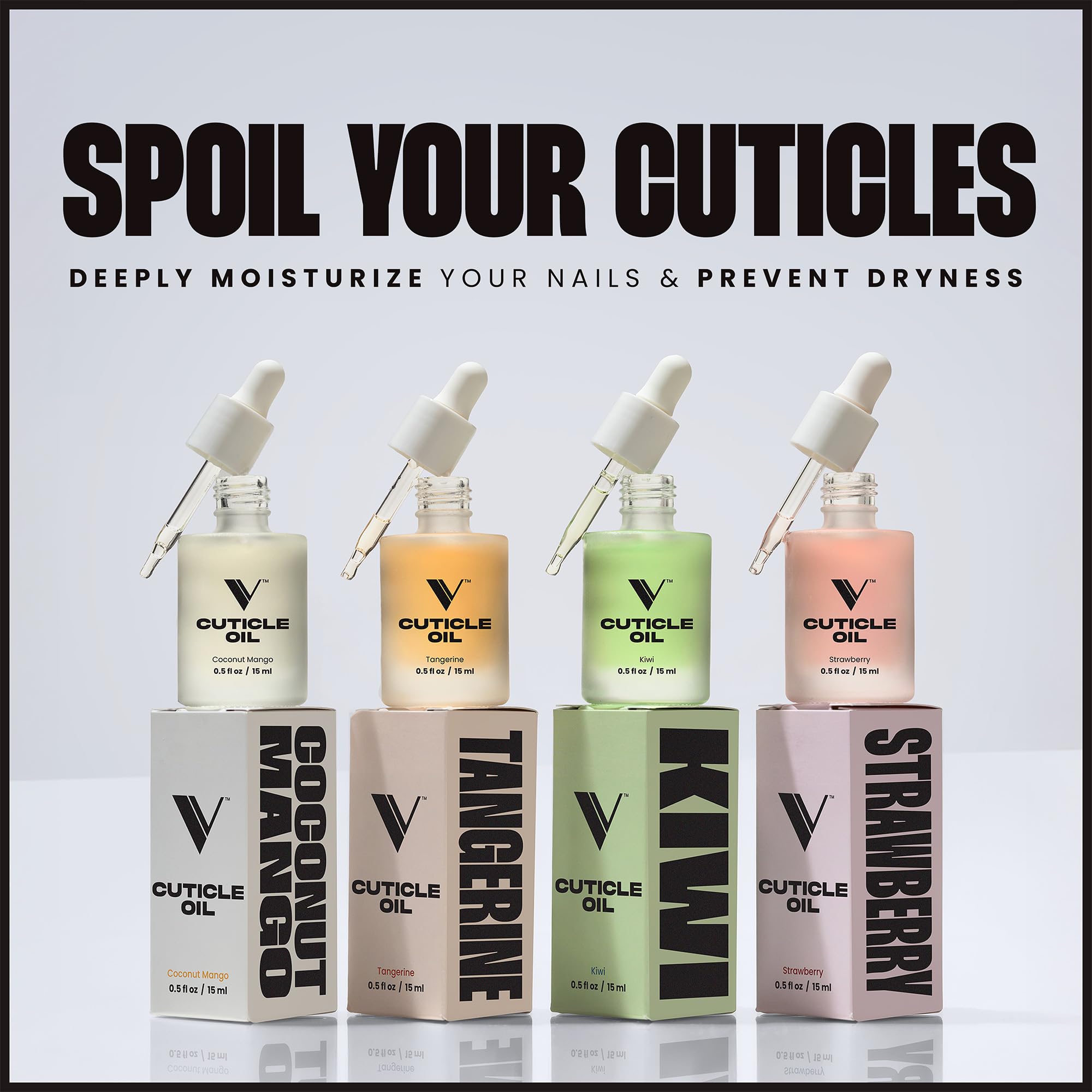 V Beauty Pure dropper applying oil to cuticle, demonstrates quick, precise application benefit