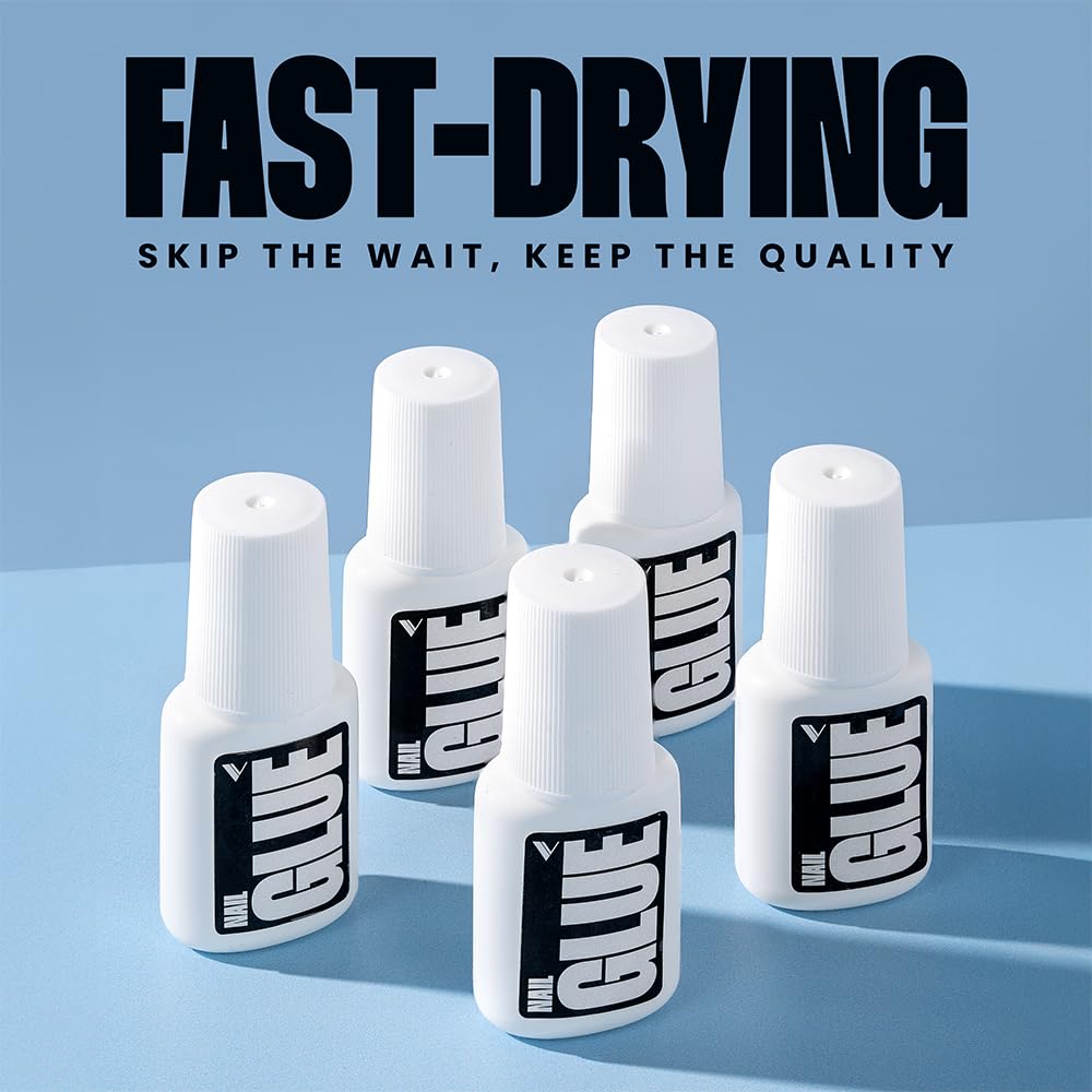 V Beauty Pure in use applying nail tip with brush for fast, secure adhesion