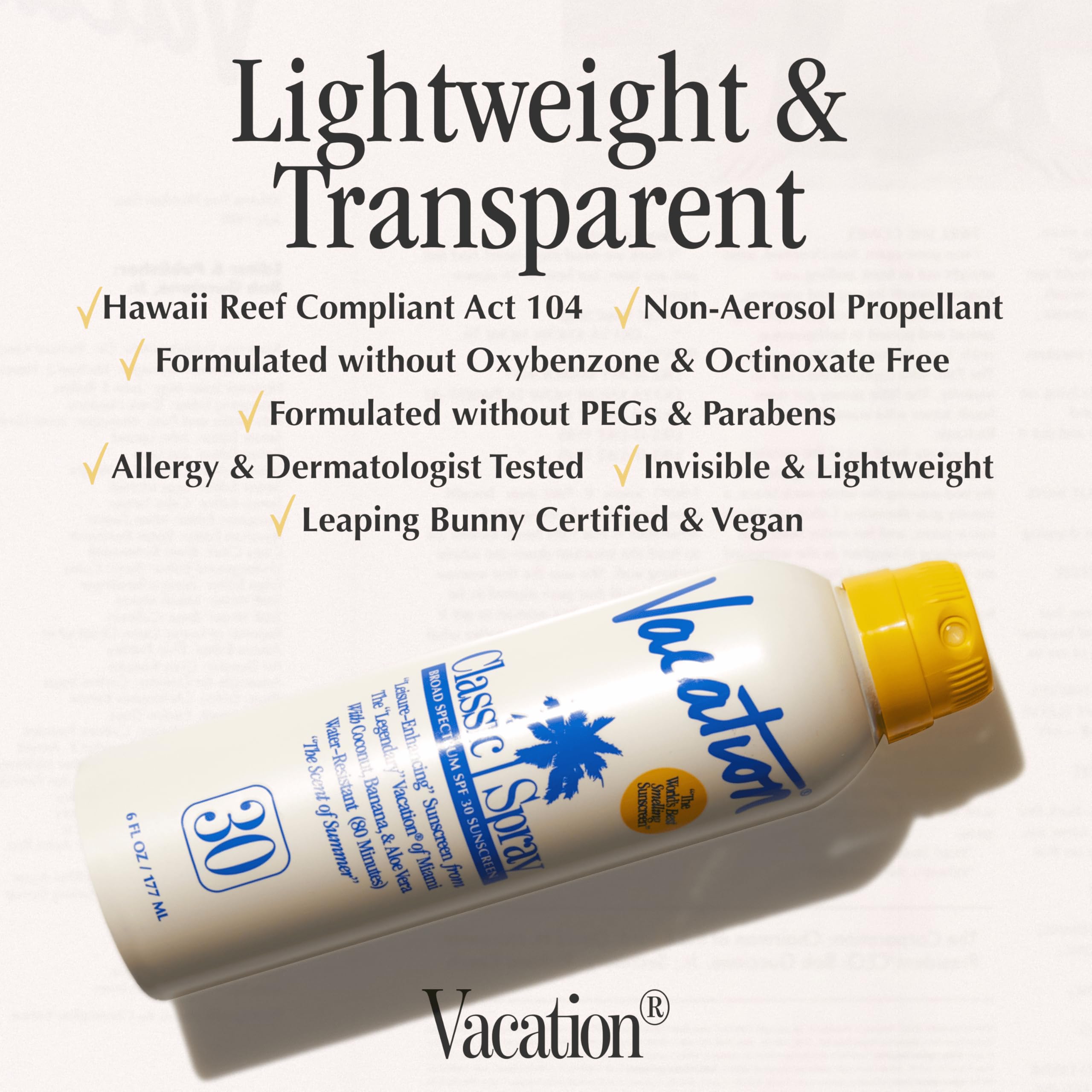 VACATION bottle on beach towel illustrating travel-ready sun care convenience