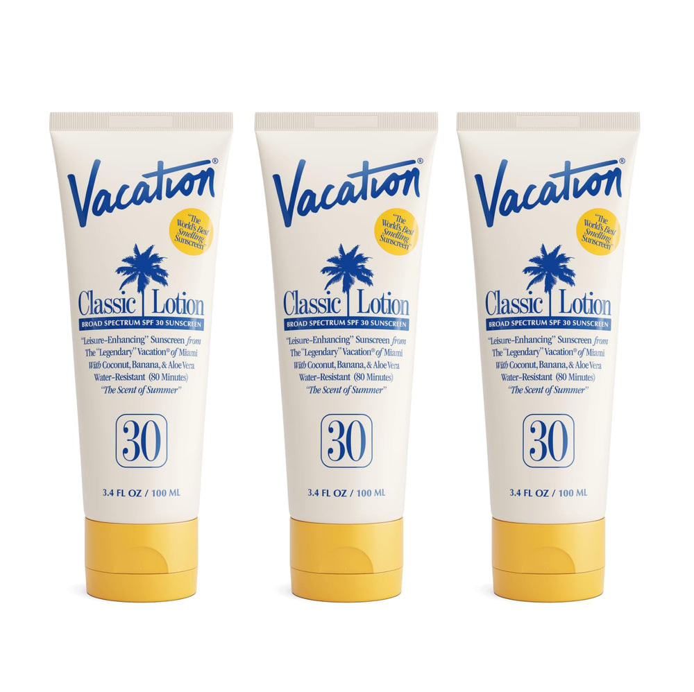 VACATION bottle front packaging showing SPF 30 and travel-size benefit