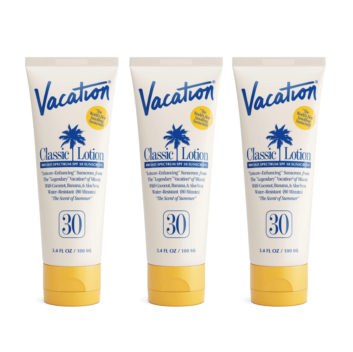 VACATION bottle front packaging showing SPF 30 and travel-size benefit