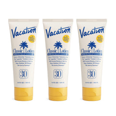 VACATION bottle front packaging showing SPF 30 and travel-size benefit