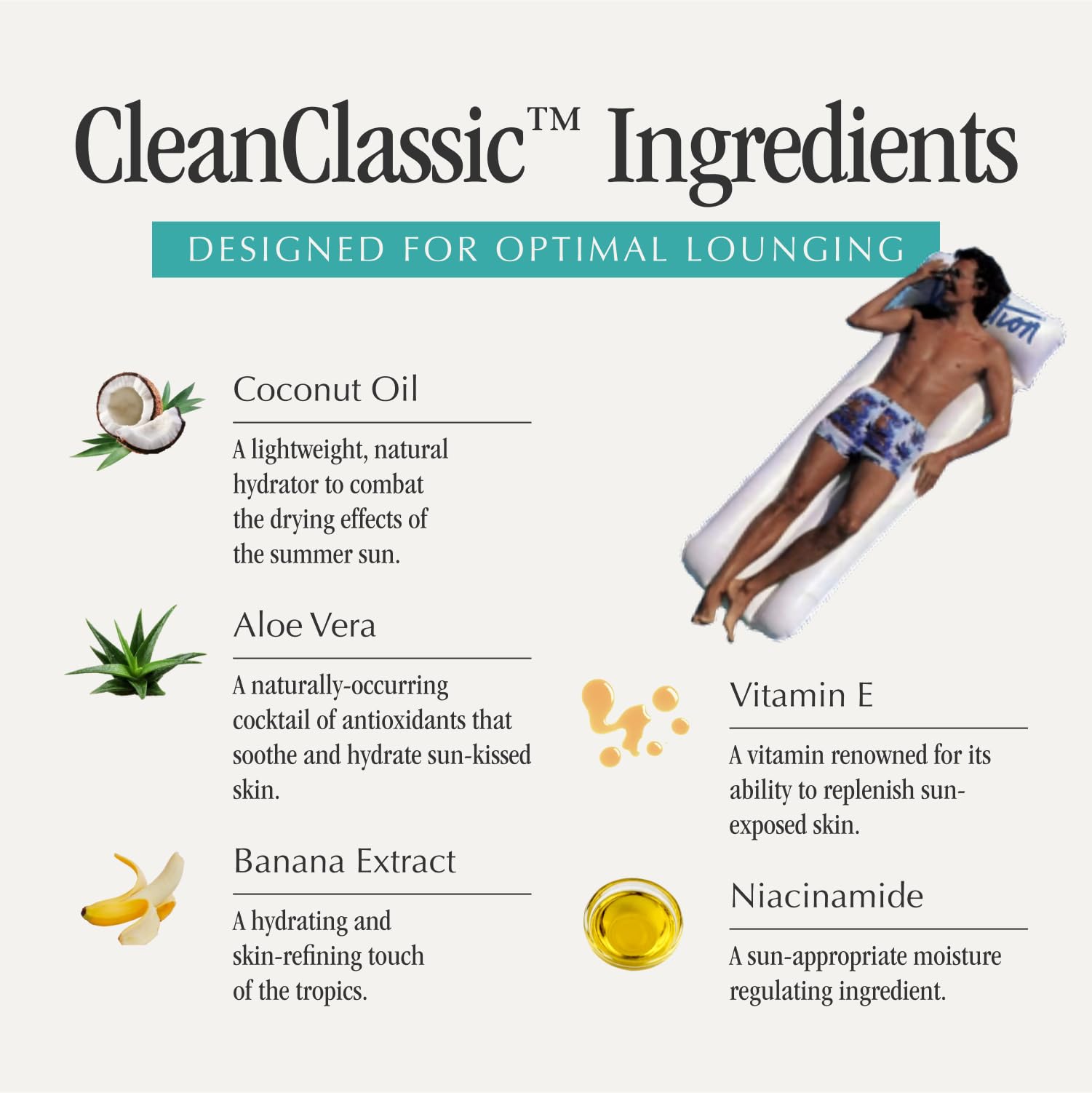 VACATION ingredients label highlighting clean, reef-safe compliance