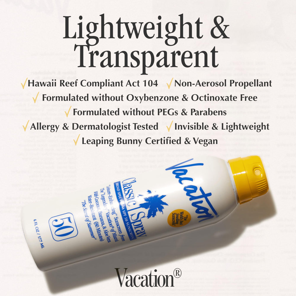VACATION bottle held in hand illustrating portable travel size