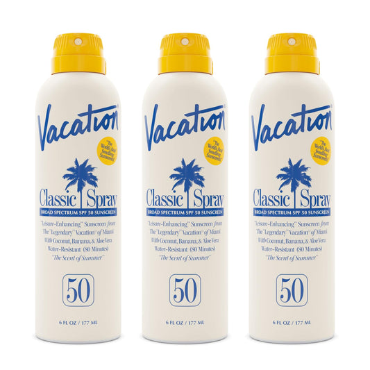 VACATION front packaging showing SPF 50 and benefits