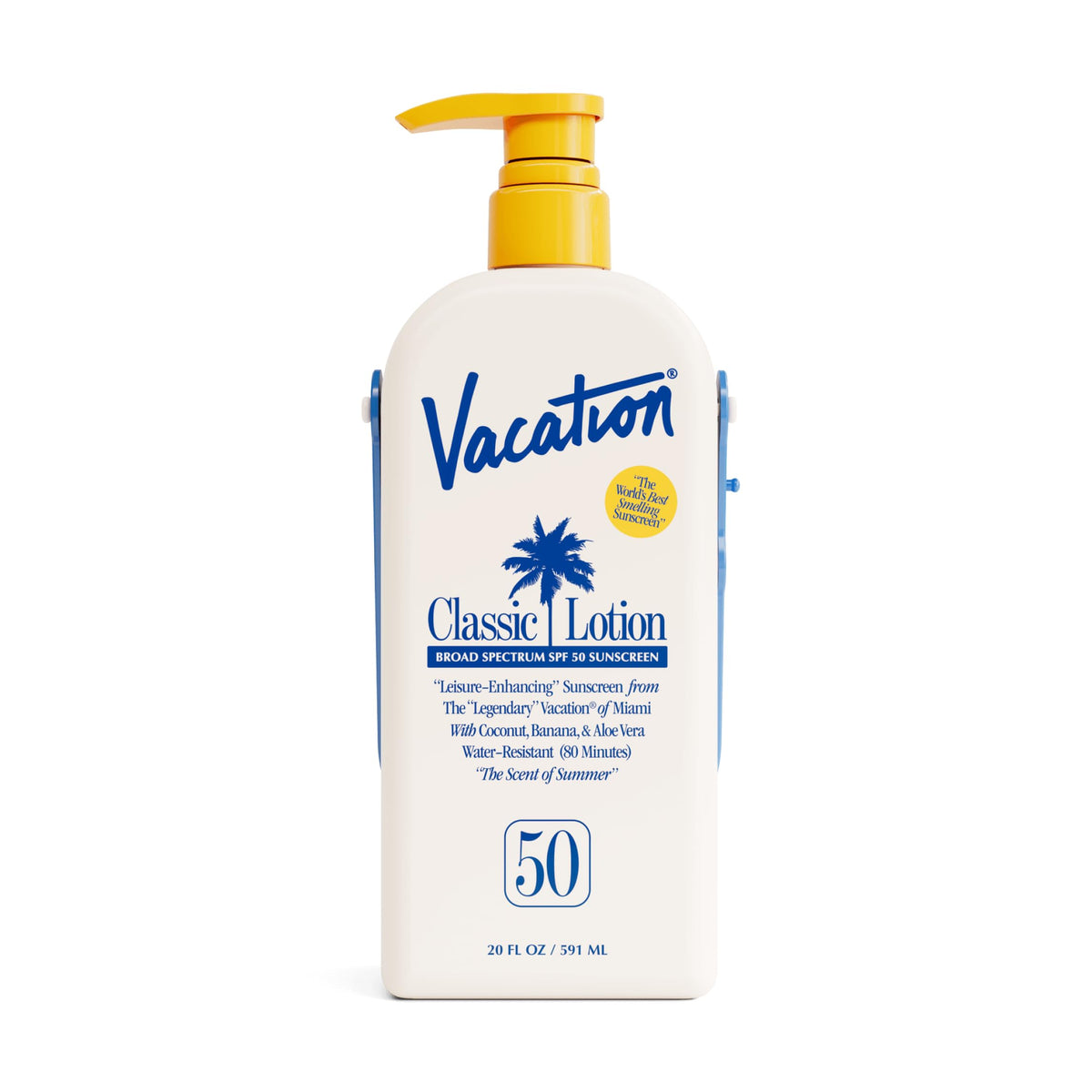 VACATION front bottle showing 20 oz size and pump for easy application benefit