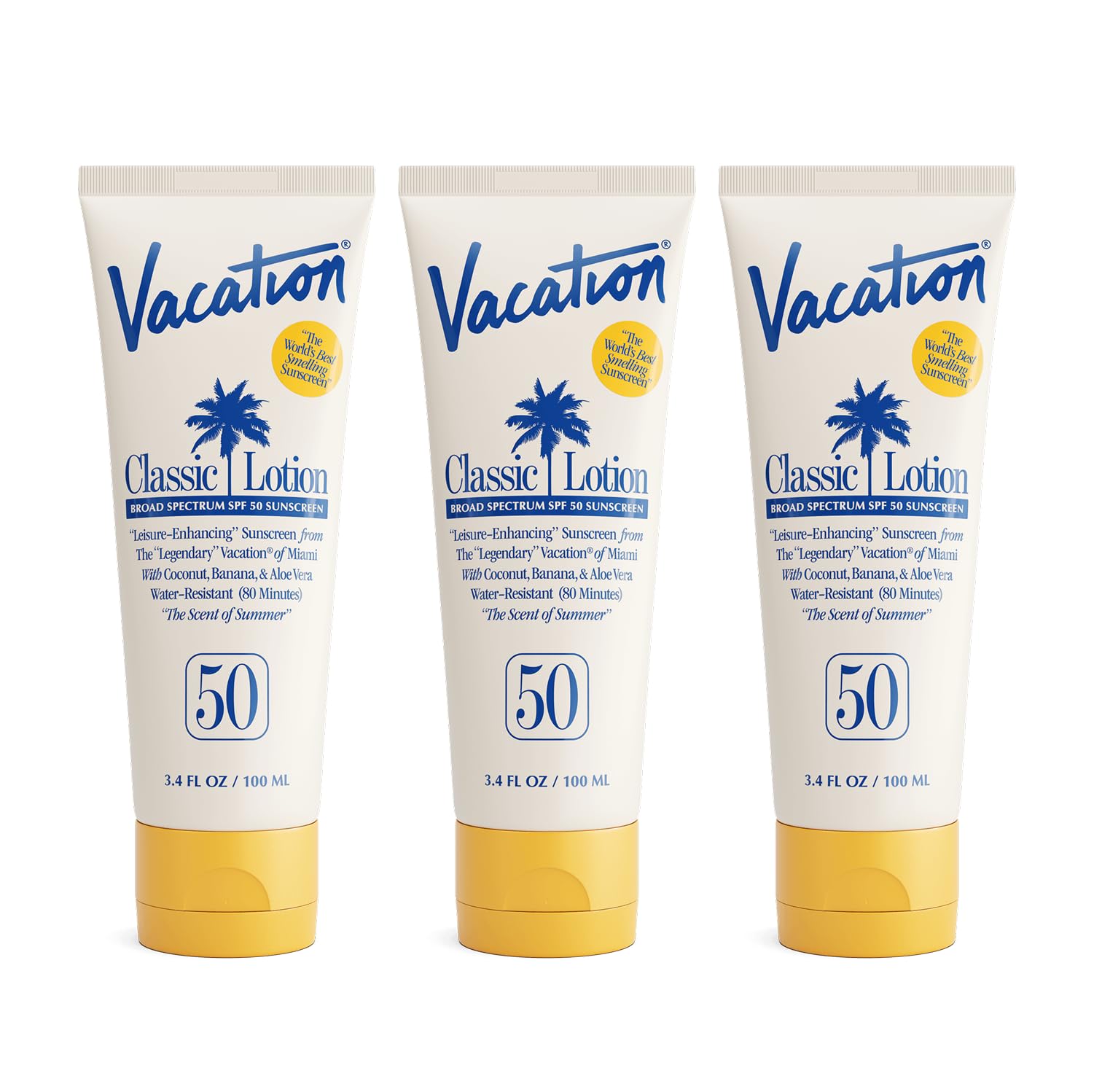 VACATION front packaging showing SPF 50 and travel pack benefit
