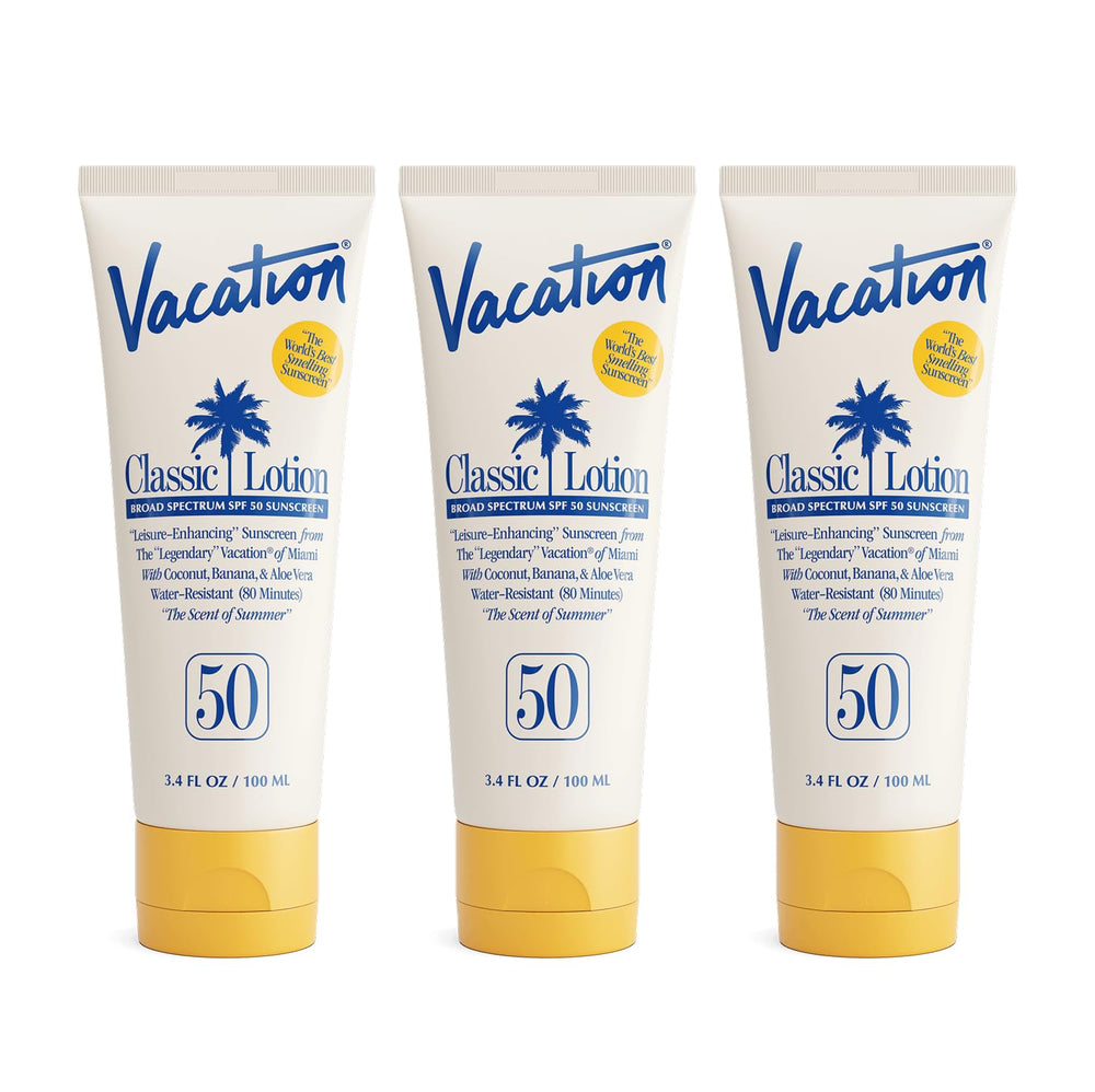 VACATION front packaging showing SPF 50 and travel pack benefit