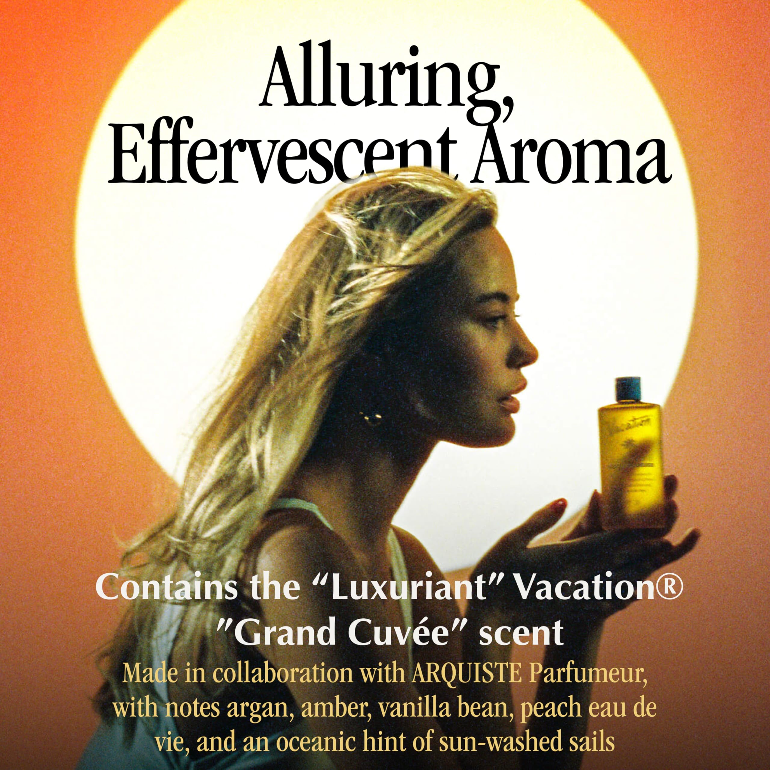 VACATION ingredients flatlay highlighting chardonnay grapeseed and nourishing oils