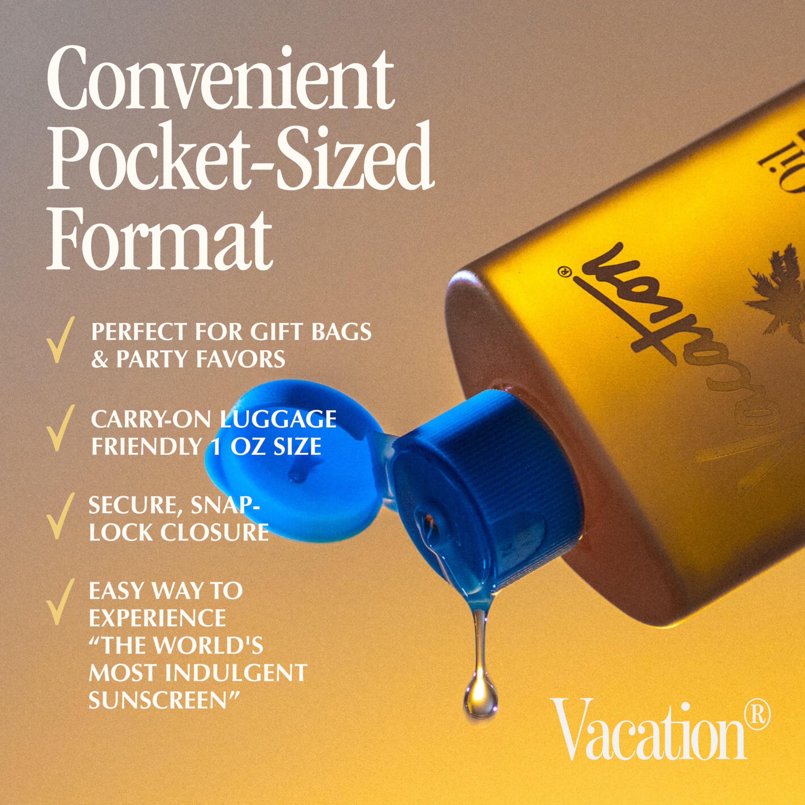 VACATION travel kit staged to show portability and TSA-friendly sizing benefit