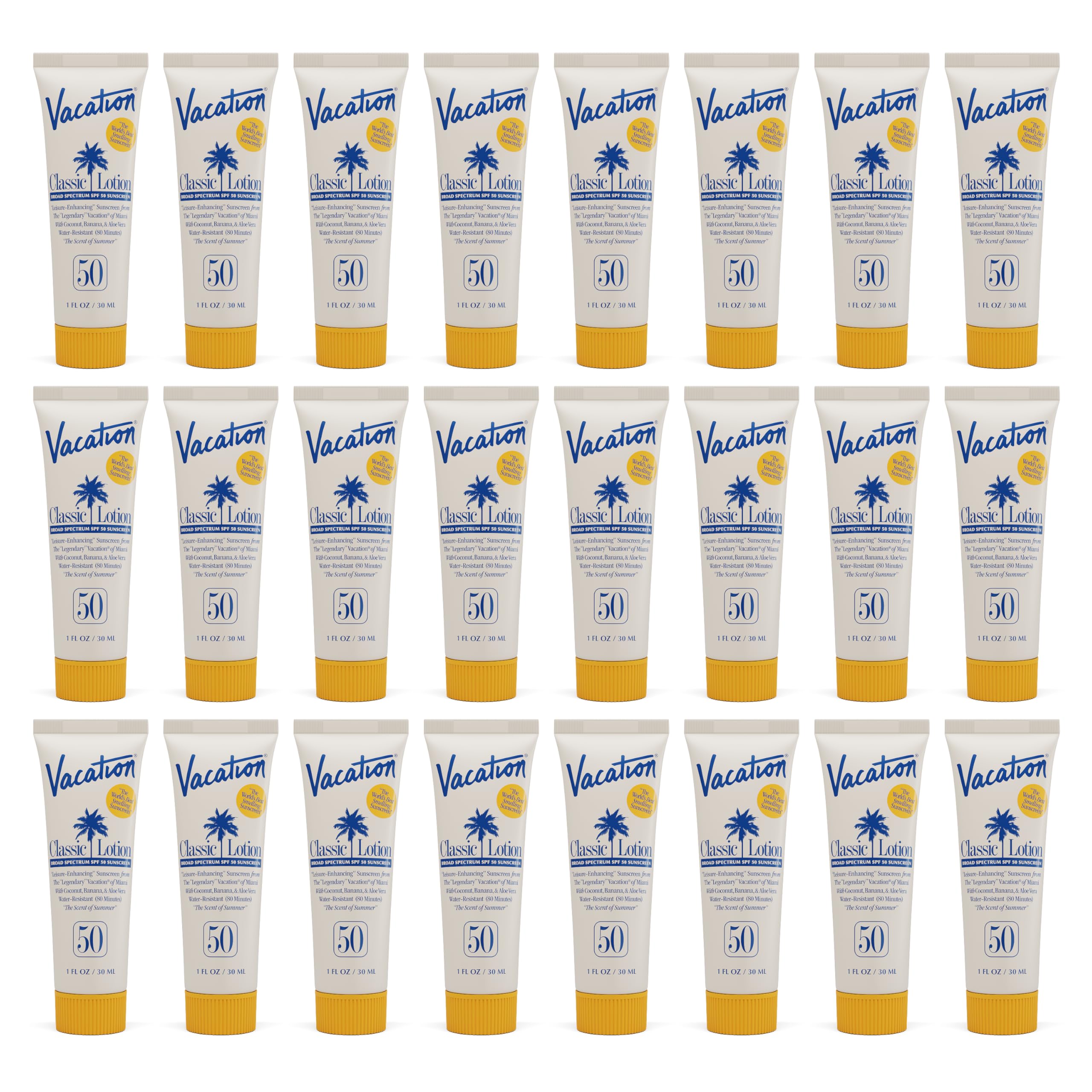 VACATION front packaging showing 24 mini tubes and easy travel protection