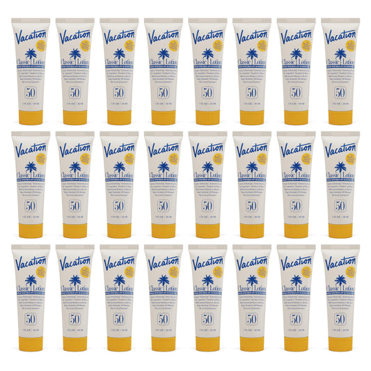 VACATION front packaging showing 24 mini tubes and easy travel protection