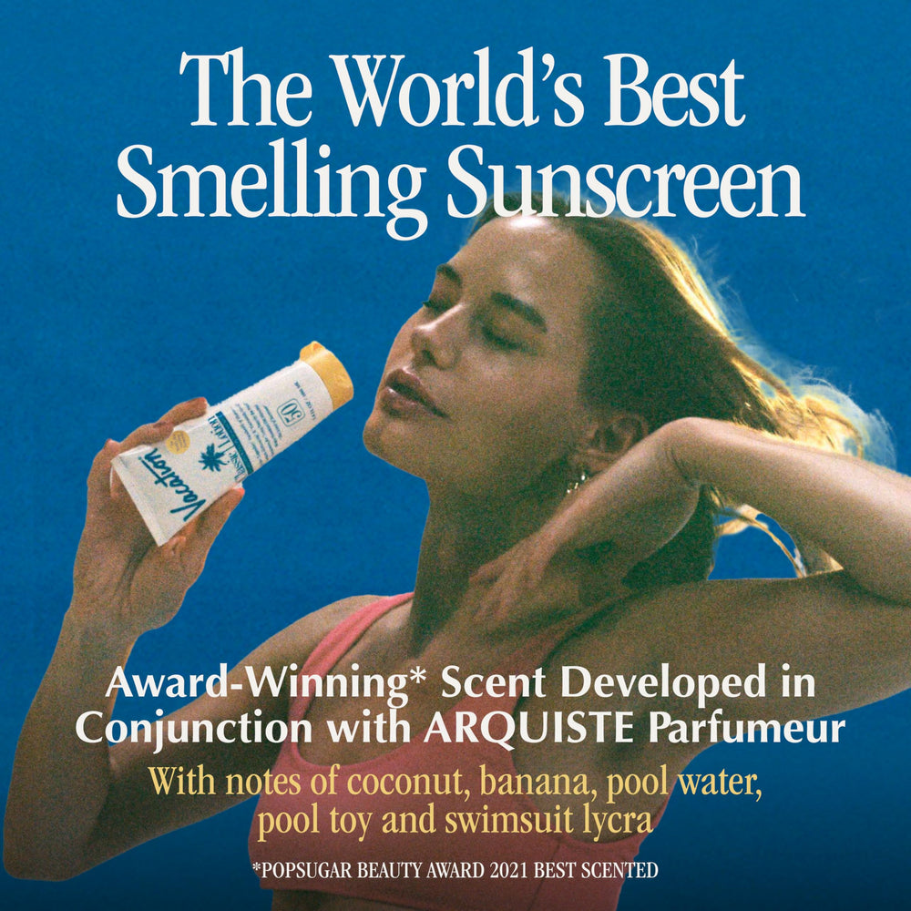 VACATION label and ingredients panel showing octinoxate-free, vegan formulation