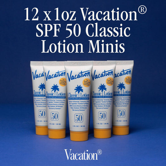 VACATION tube close-up with cap open highlighting convenient travel use