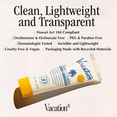 VACATION lotion texture swatch showing quick-absorbing, non-greasy finish