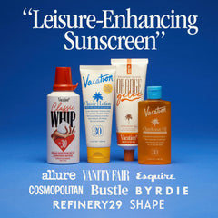 VACATION back label close-up showing SPF 30 and ingredient callouts