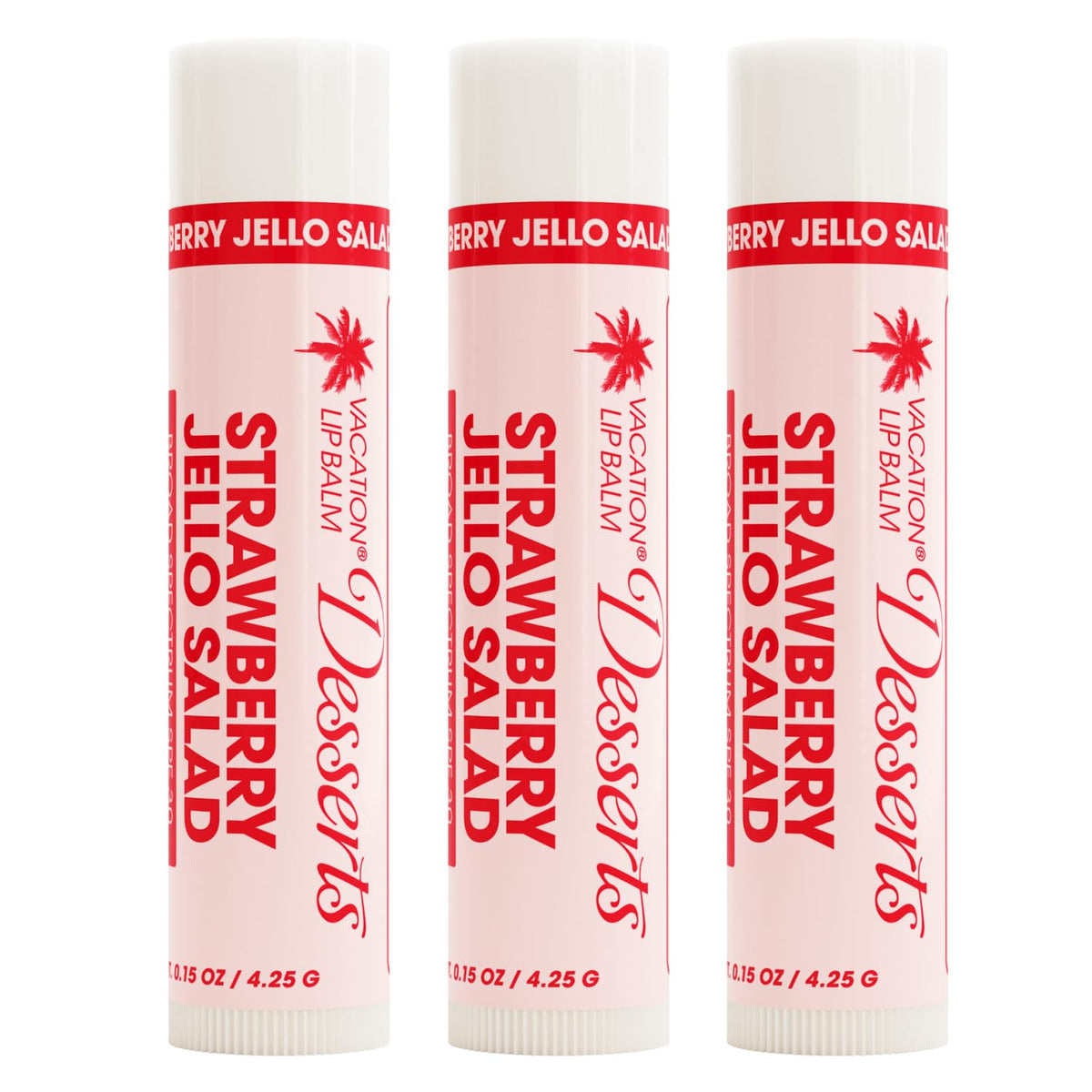 VACATION front packaging showing three lip balm tubes and scent appeal
