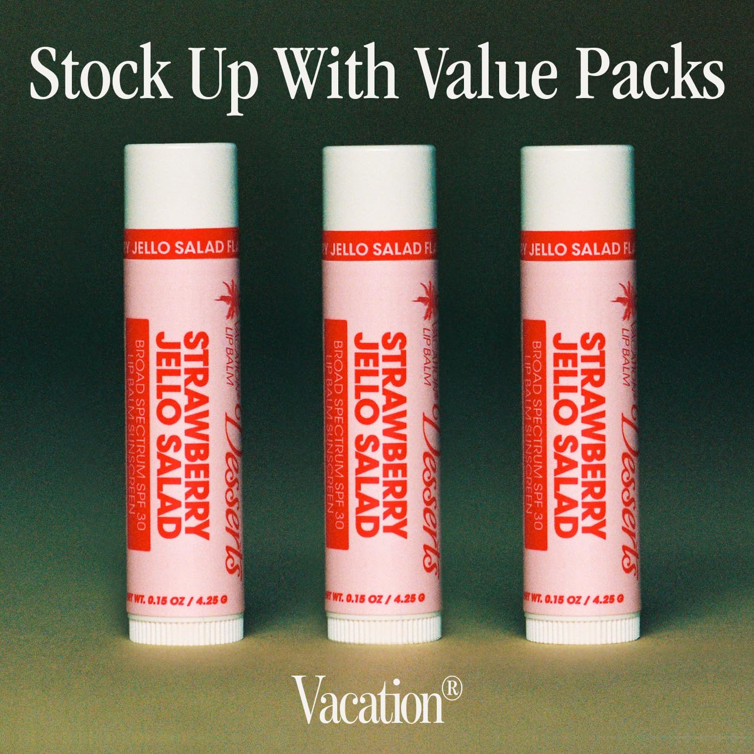 VACATION lip balm applied at beach demonstrating water-resistant protection