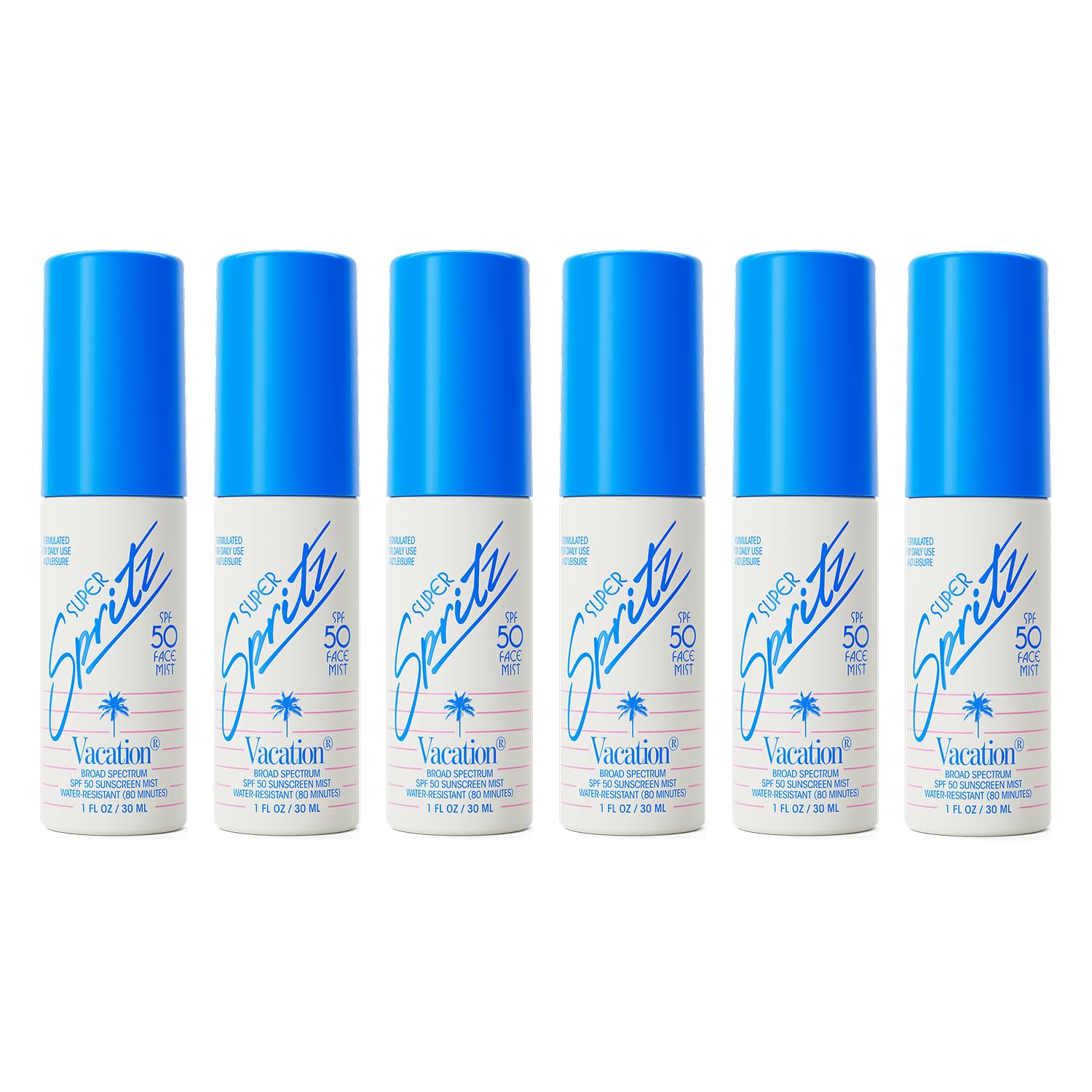 VACATION front packaging showing six 1oz Super Spritz bottles for easy travel