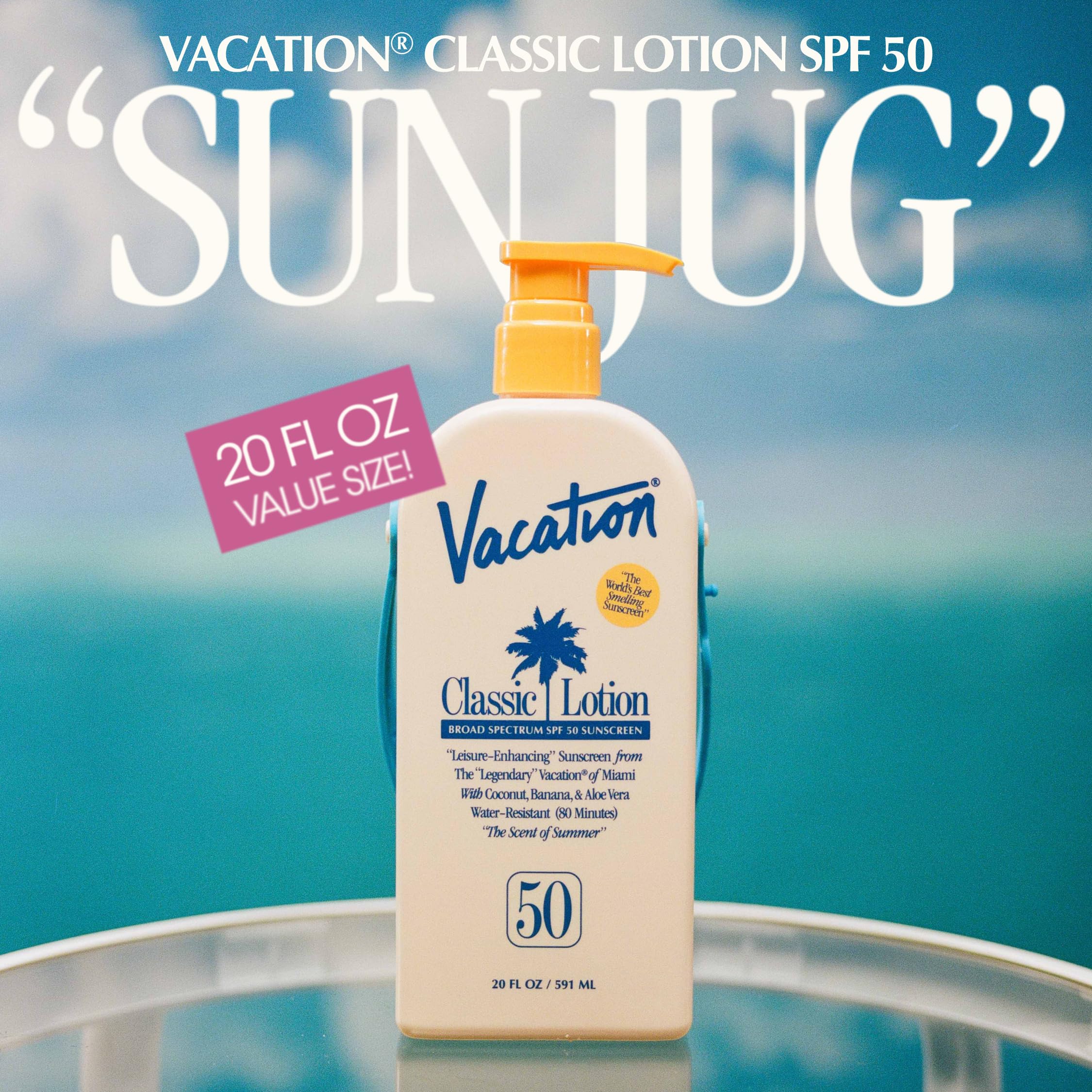 VACATION lotion texture close-up demonstrating lightweight, clear finish benefit