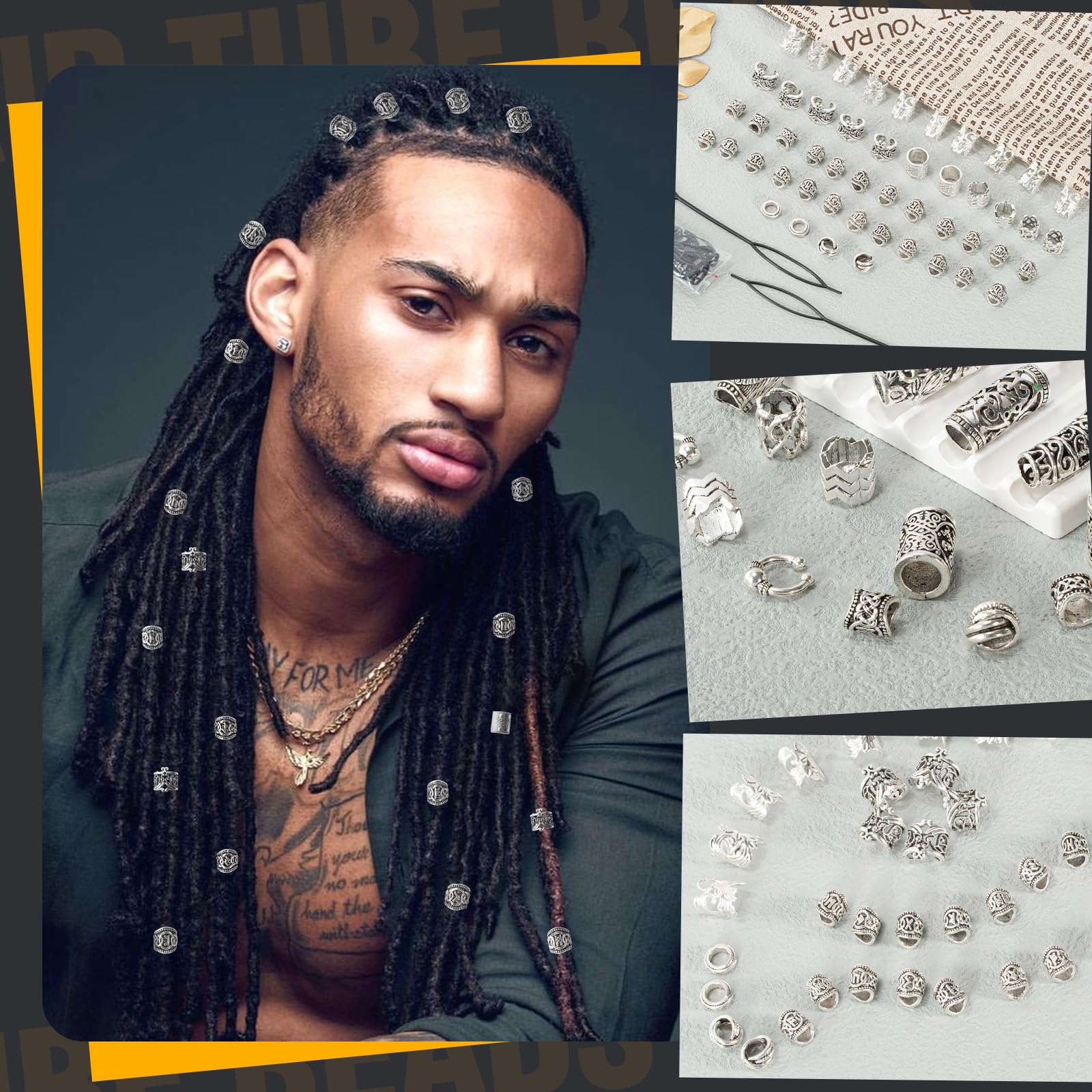 Vaikby beard rings and ornaments laid out to display variety and styling options