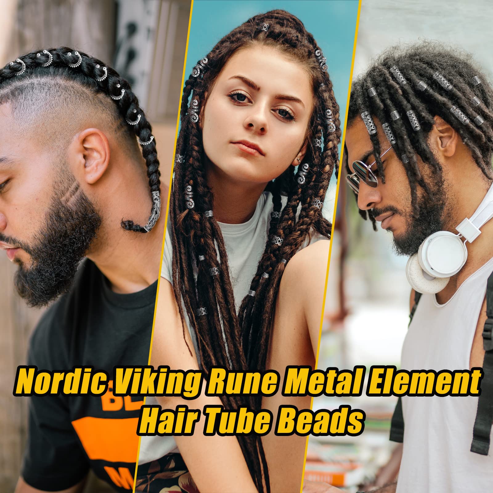 Vaikby close-up of rune tube bead showing engraved Norse design and durable finish