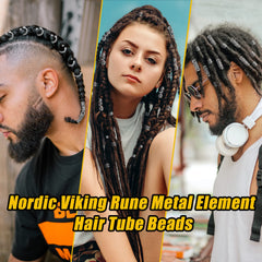 Vaikby close-up of rune tube bead showing engraved Norse design and durable finish
