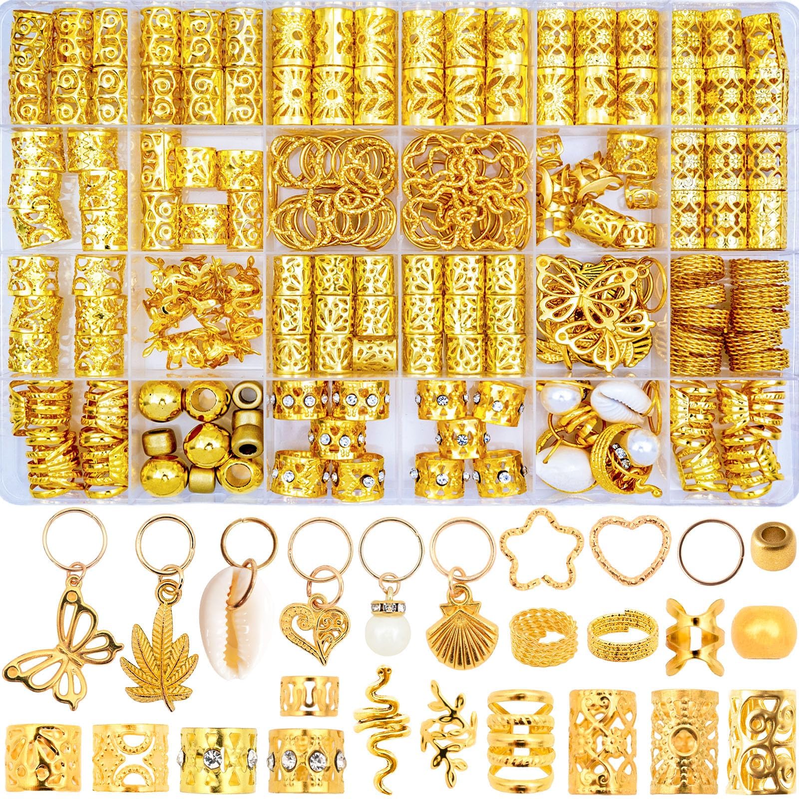 Vaikby front packaging showing full 236-piece gold hair set benefit: organized variety