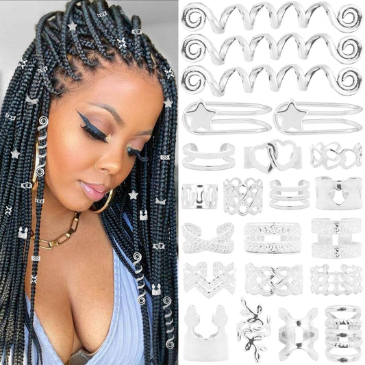 Vaikby front packaging showing 103-piece silver hair jewelry set and convenience
