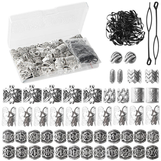 Vaikby front packaging showing full 81-piece Viking hair beads set and benefits