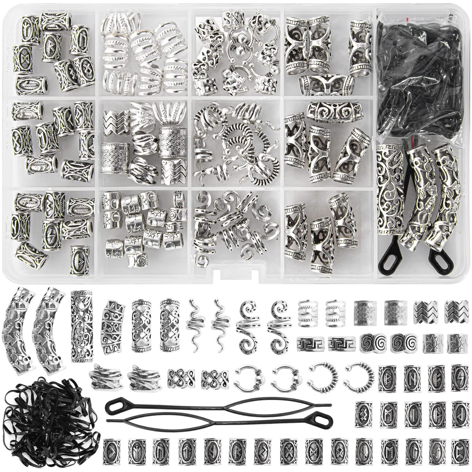 Vaikby front packaging showing full 152-piece hair jewelry kit and storage box for organization