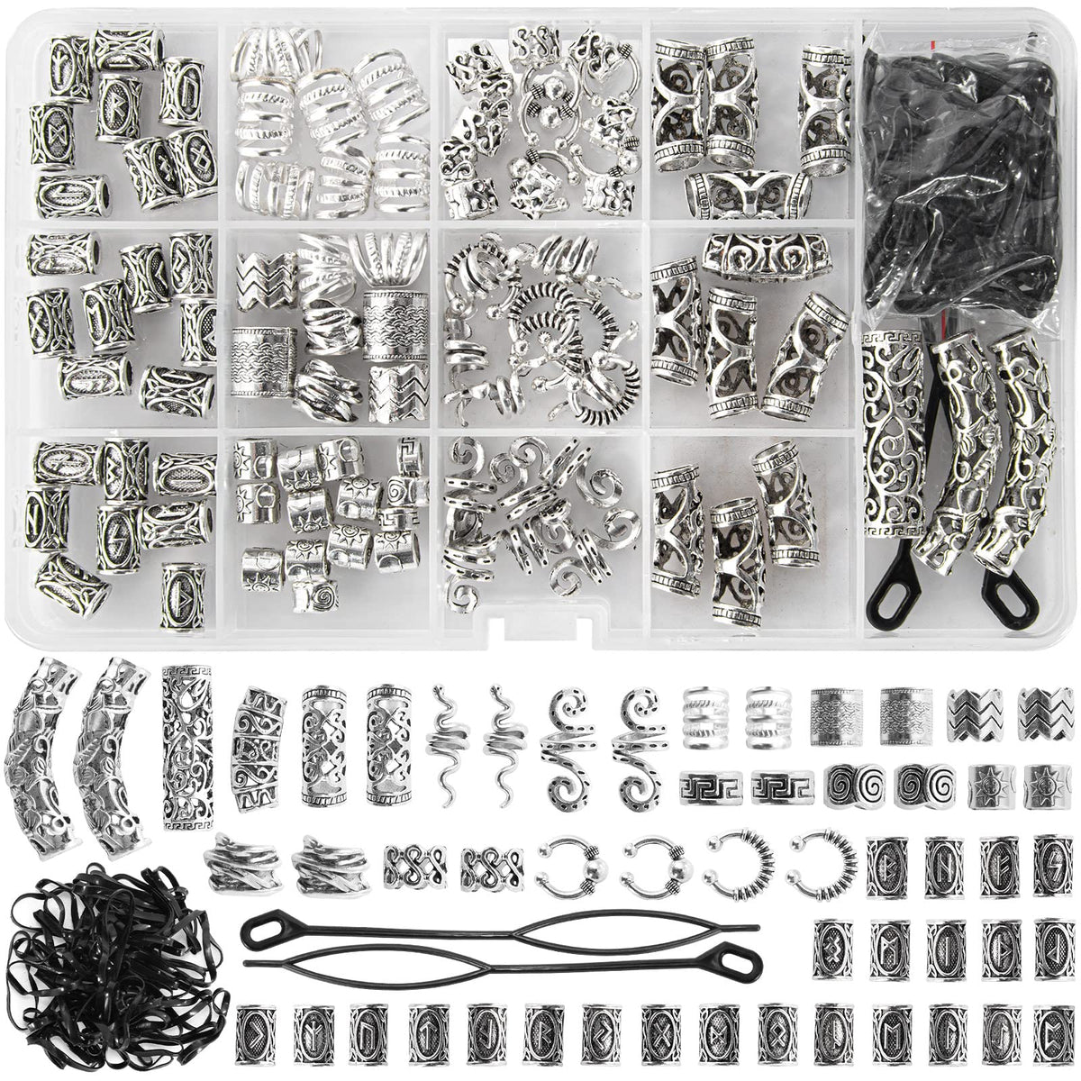 Vaikby front packaging showing full 152-piece hair jewelry kit and storage box for organization