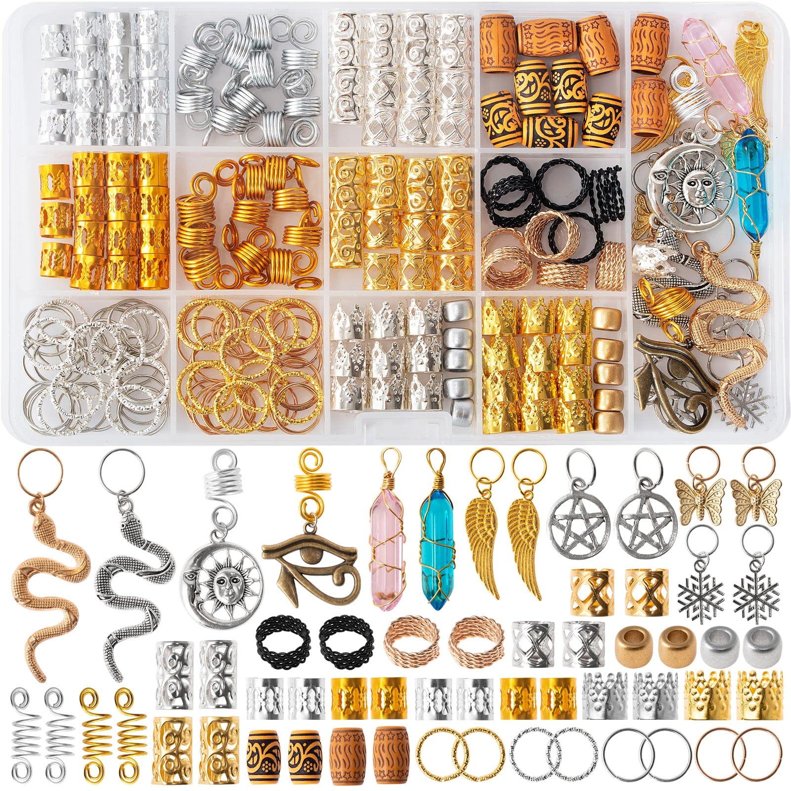 Vaikby front packaging showing full 200-piece braid accessory set and storage box benefits