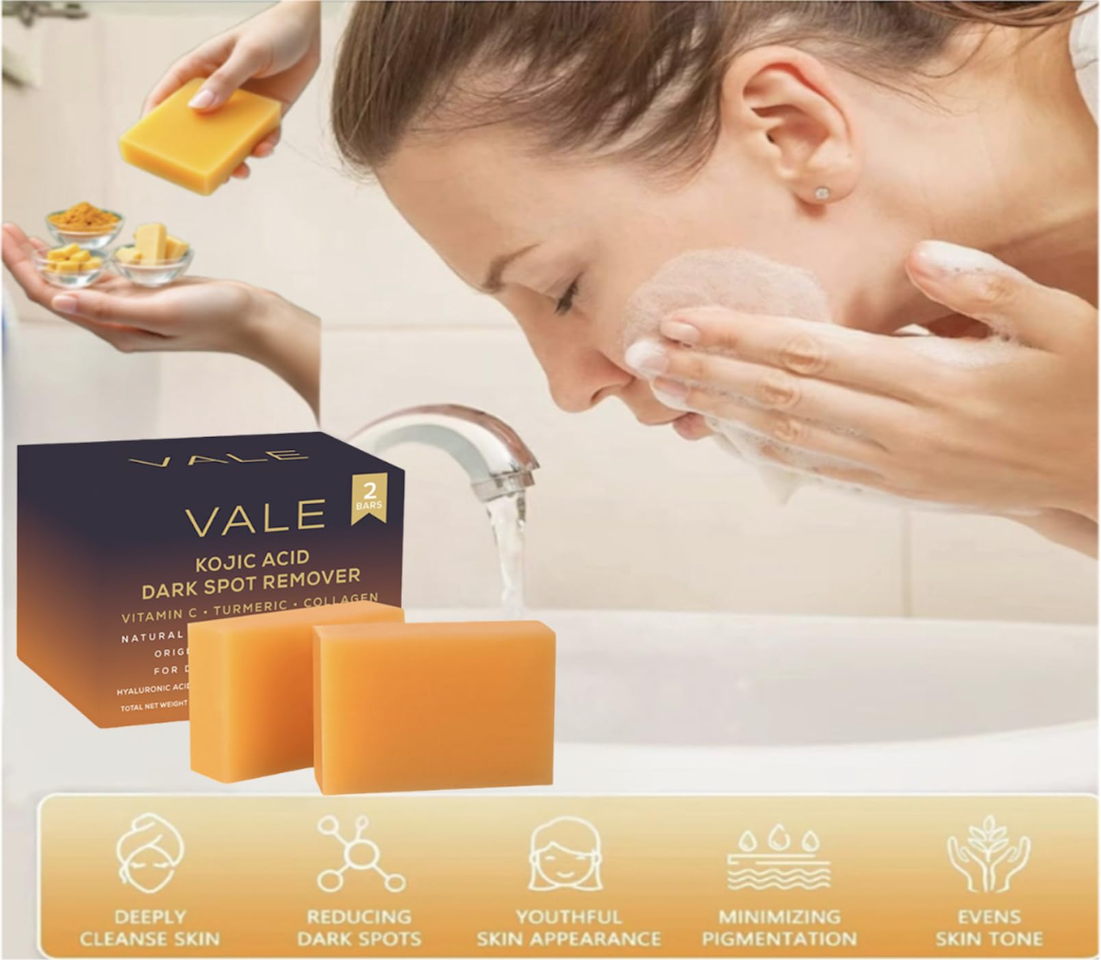 VALE label close-up highlighting actives for targeted brightening