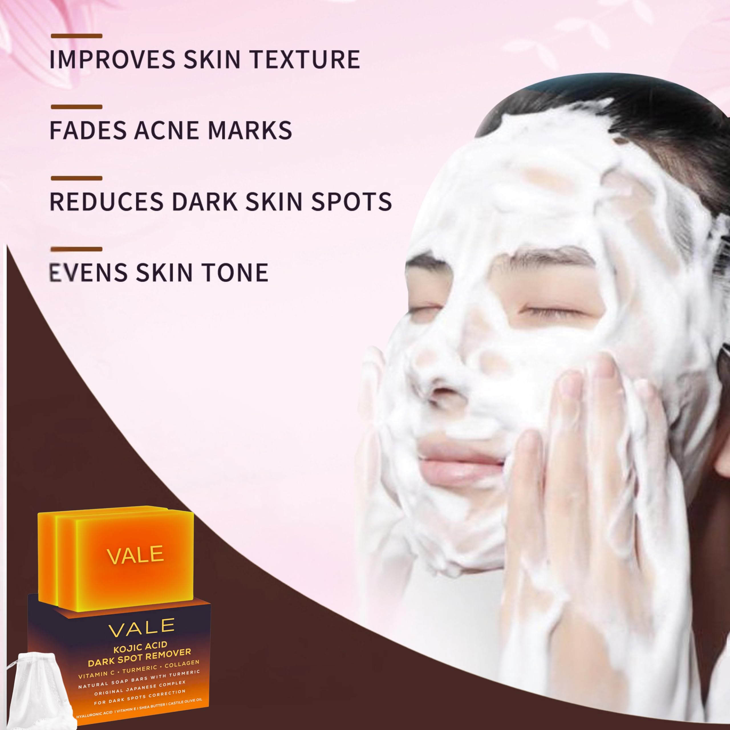 VALE turmeric and kojic acid ingredients displayed for clarity