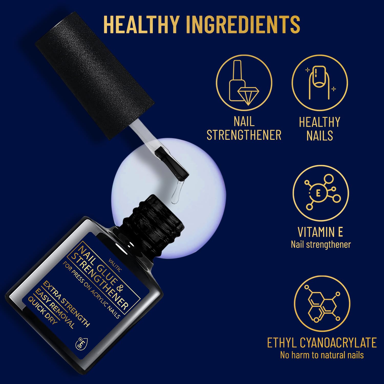 VALITIC applied to press-on nail during use demonstrating secure long-lasting hold benefit