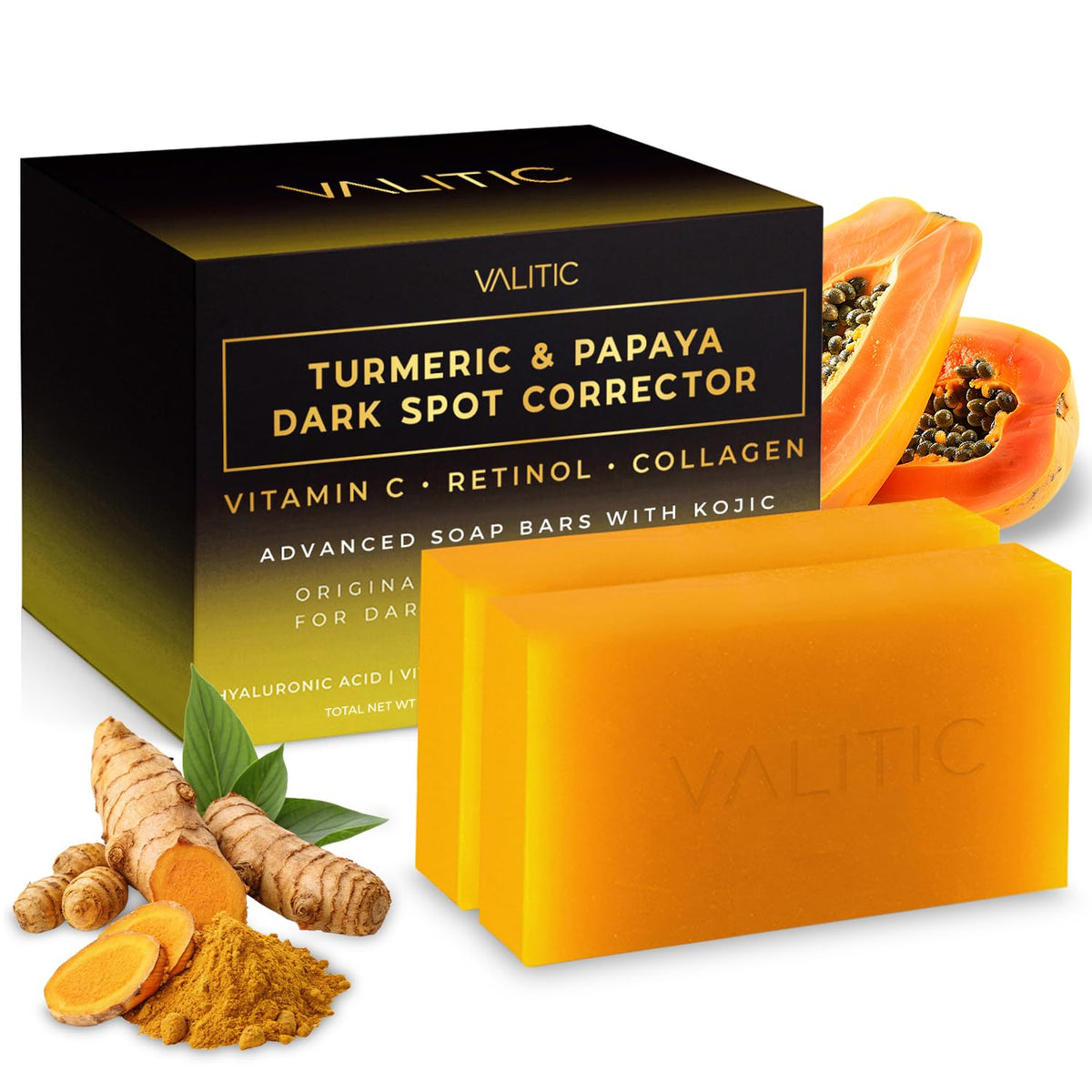 VALITIC front packaging showing two soap bars and benefits