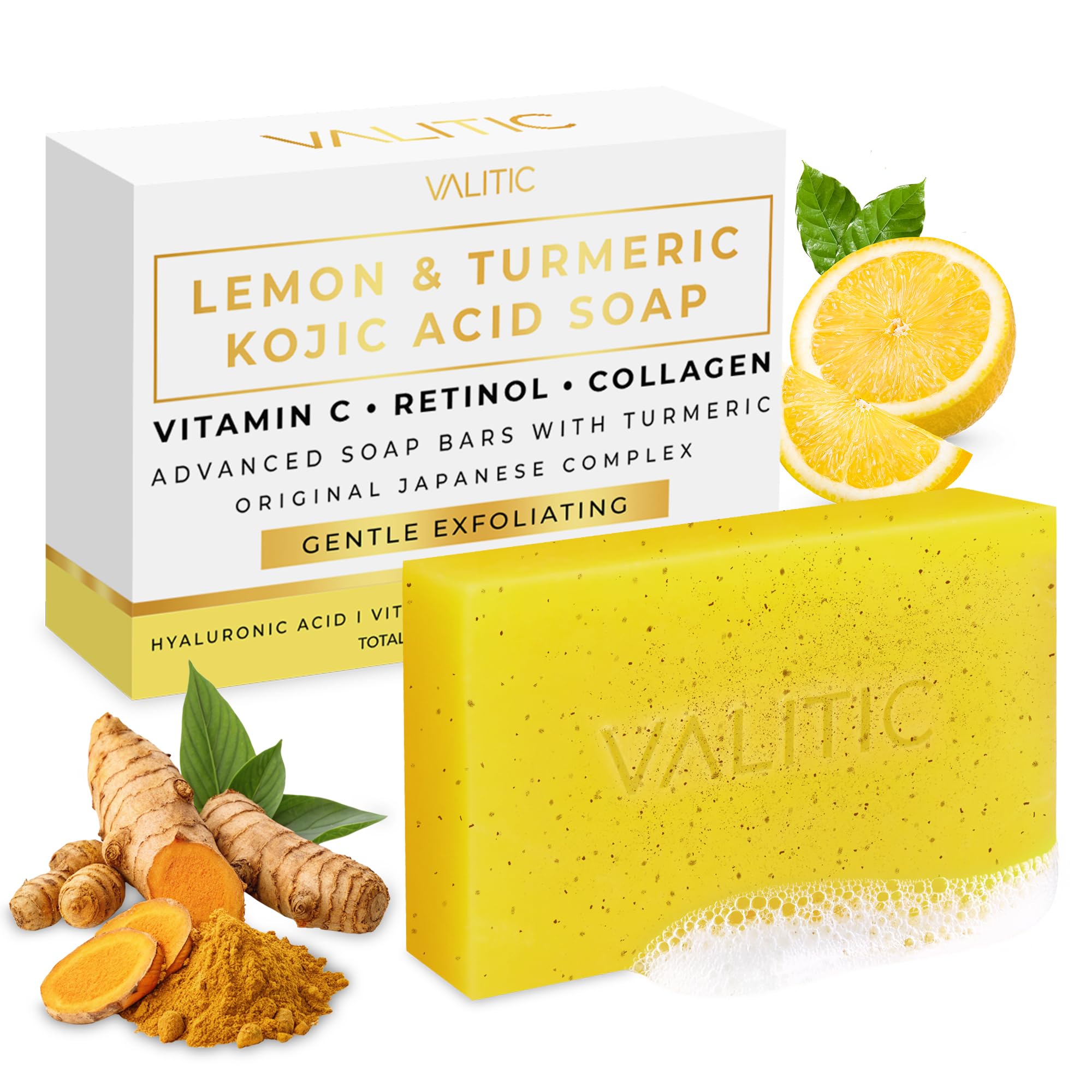VALITIC front packaging showing lemon turmeric soap benefits